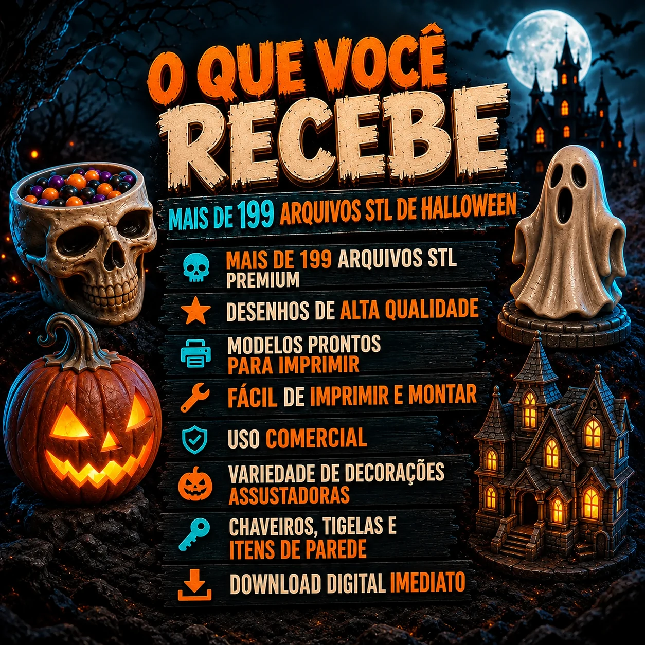 Arte ilustrativa explicando o conteúdo do pack completo